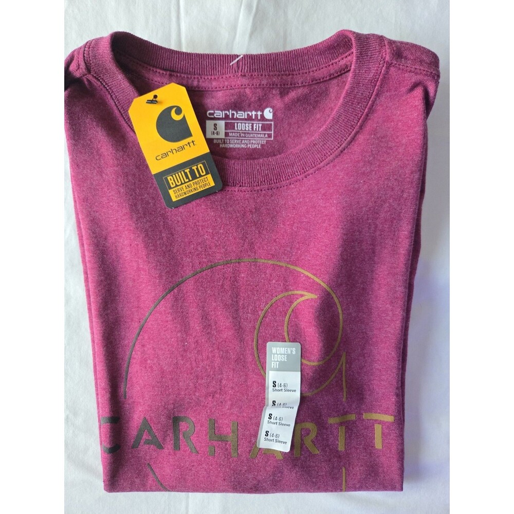 Carhartt Women's Loose Fit Heavyweight Graphic Logo Crew Neck T-Shirt Pink S